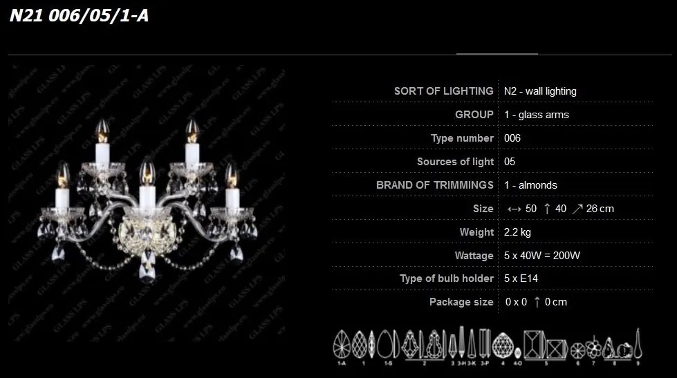 Aplica de perete 5 brate cristal Bohemia N21 006/05/1-A