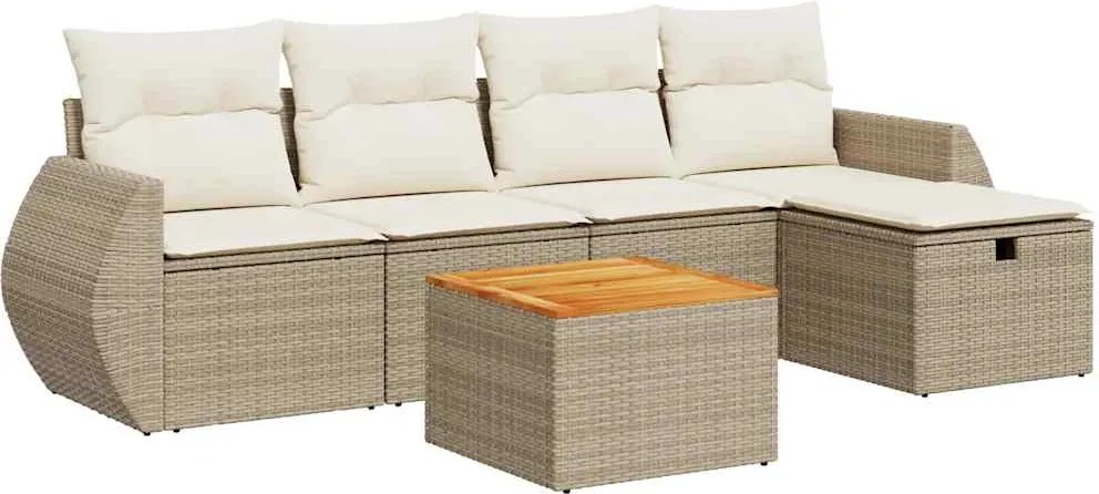 vidaXL Set canapele de grădină cu perne, 6 piese, bej, poliratan