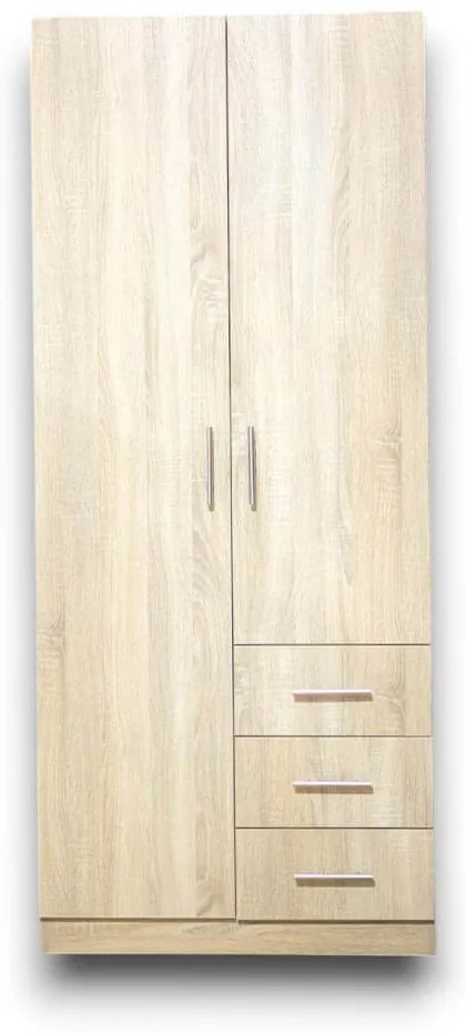 Dulap, 80x50x190 cm, 2 usi cu polita, bara si sertare, culoare sonoma, pal 18 mm