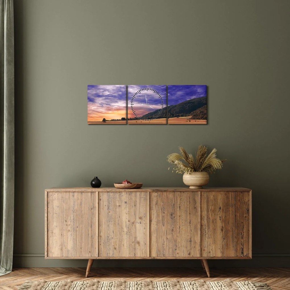 Tablou cu lunca cu lavandă (cu ceas) (90x30 cm)