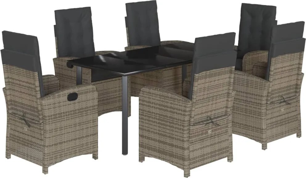 vidaXL Set mobilier de grădină cu perne, 7 piese, gri, poliratan