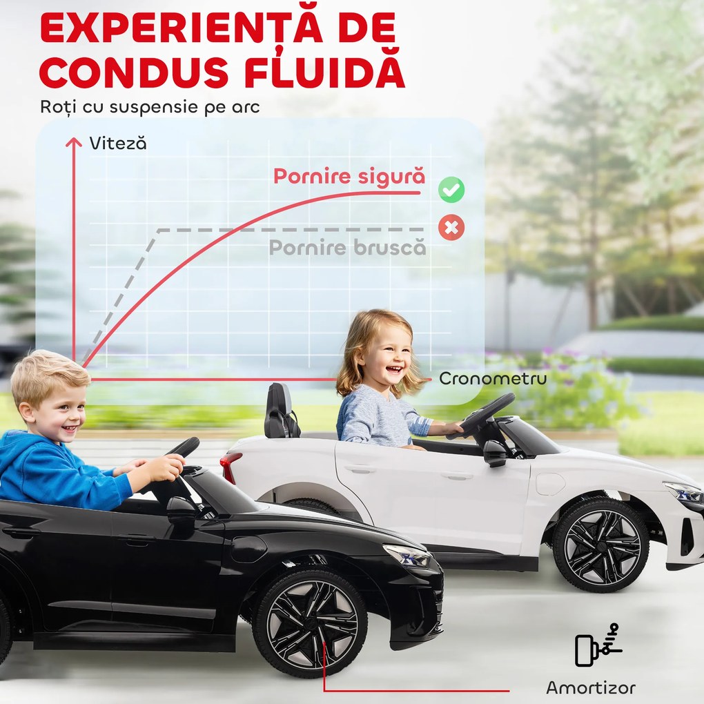 HOMCOM Mașină Electrică pentru Copii cu Motor Dublu, Centură de Siguranță, Telecomandă și Claxon, 103x58x41 cm, Alb | Aosom Romania