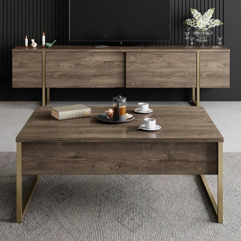 Set de mobilier pentru living Luxe, Nuc- Auriu