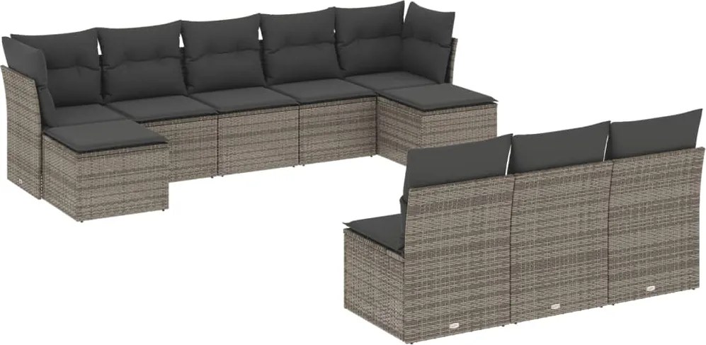vidaXL Set mobilier de grădină cu perne, 10 piese, gri, poliratan