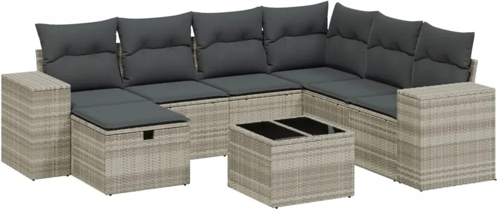 vidaXL Set mobilier de grădină cu perne, 8 piese gri deschis poliratan