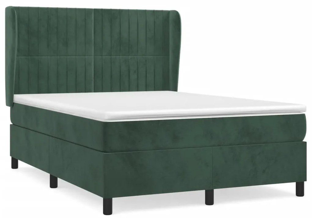 3129330 vidaXL Pat box spring cu saltea, verde închis, 140x190 cm, catifea