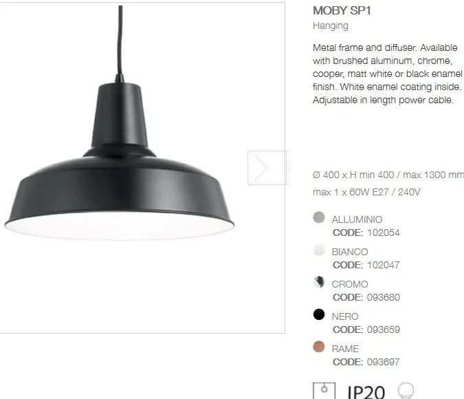 Lustra suspendata / Pendul stil INDUSTRIA Style MOBY SP1 NERO 093659