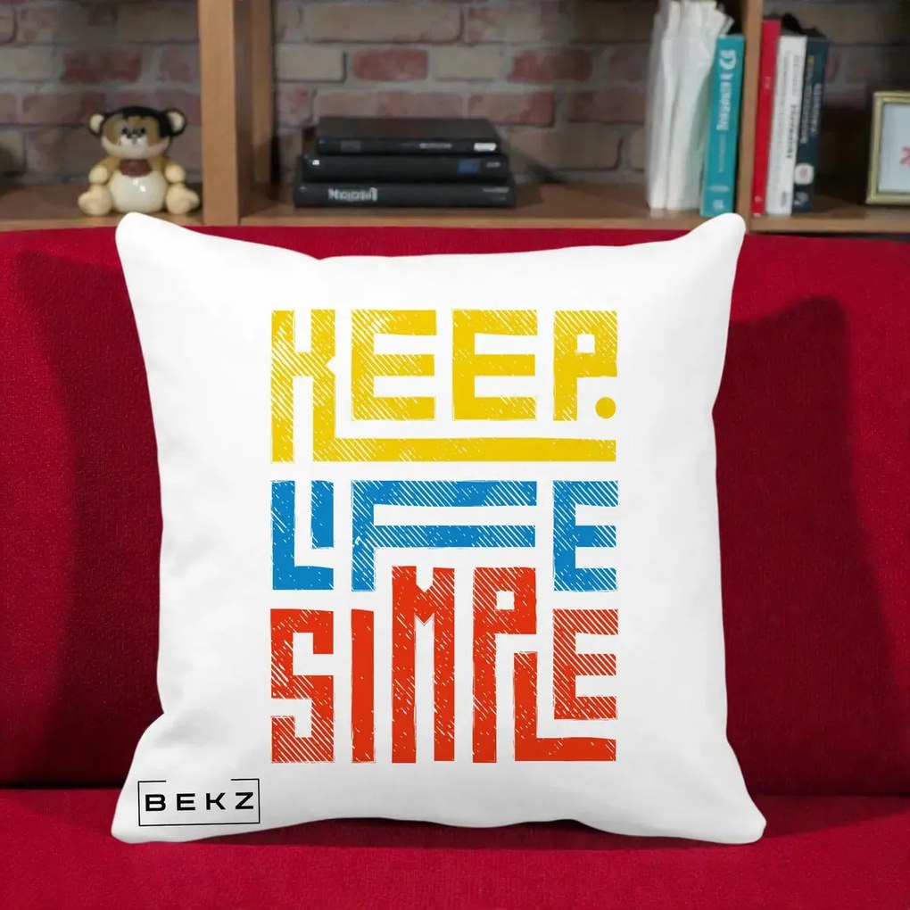 Perna decorativa Keep Life Simple Colorat, 40x40 cm cu Umplutura, Alb Mat, BEKZ