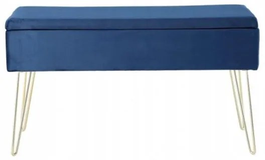 Banca pentru dormitor cu spatiu de depozitare, picioare metal, catifea, albastra, 75x30x40 cm