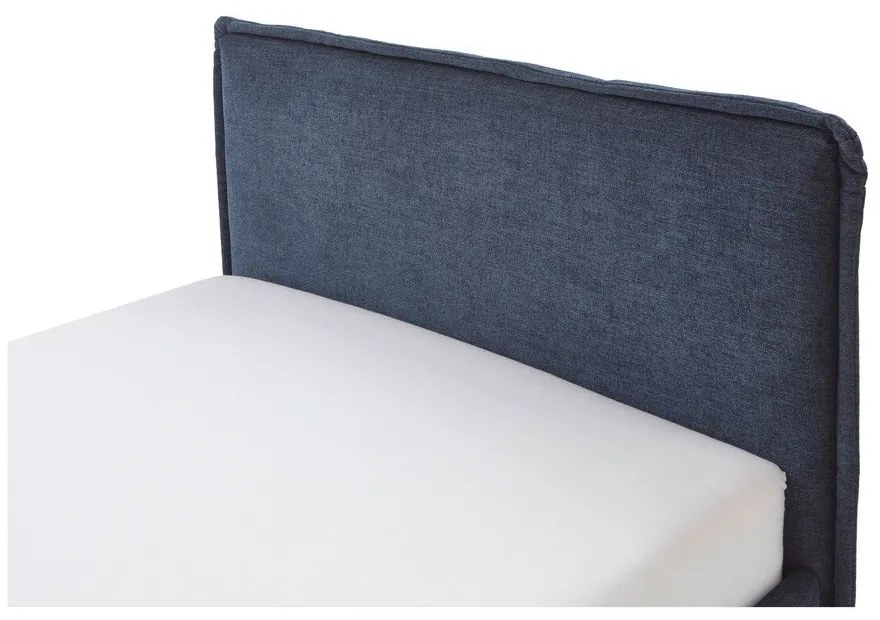 Pat pentru copii albastru închis tapițat cu spațiu de depozitare cu somieră 140x200 cm Fun – Meise Möbel