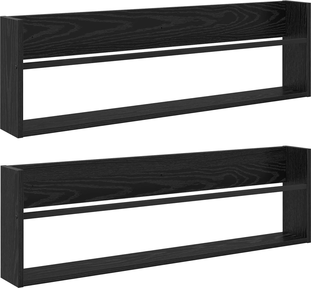 vidaXL Raft pentru reviste cu raft 2 pcs Stejar Negru 100 x 12 x 30 cm