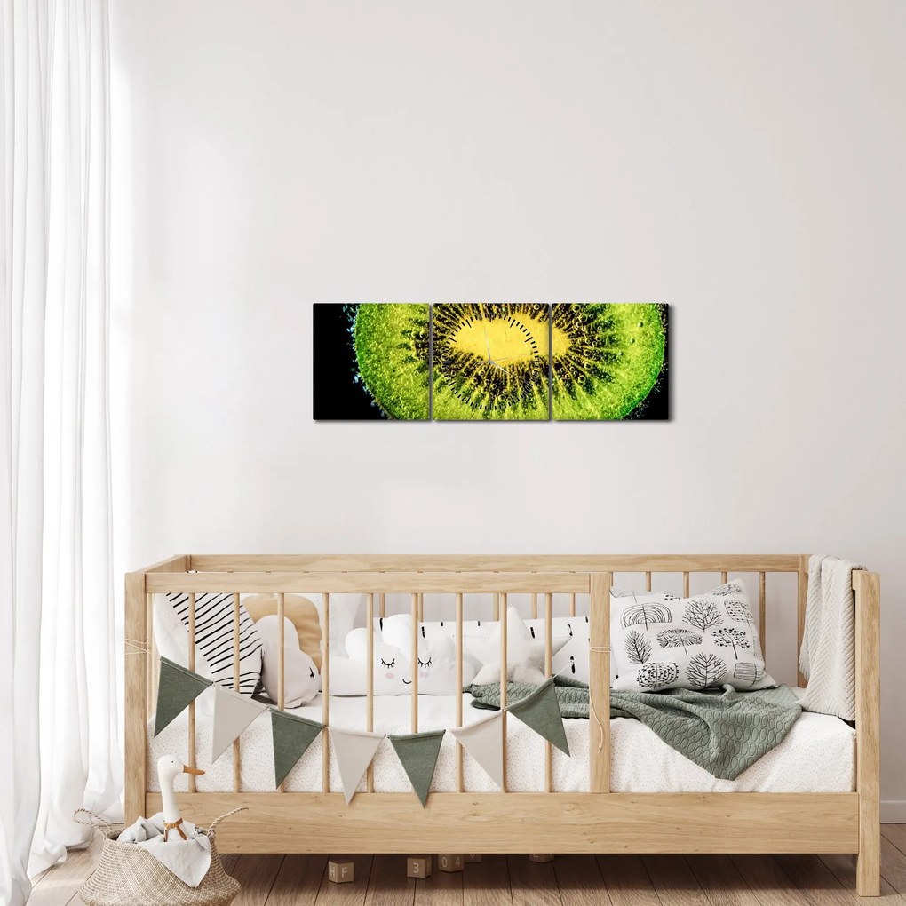 Tablou - detailu cu kiwi în apă (cu ceas) (90x30 cm)