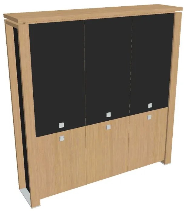 Dulap înalt Verno+ S 200 x 46 x 210 cm, uși combinate, stejar deschis / negru