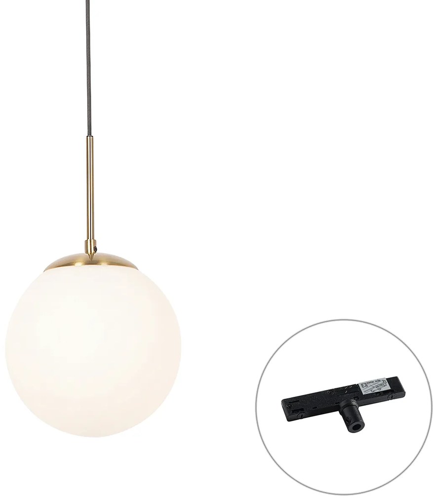 Lampă suspendată Art Deco aurie cu sticlă opal, inclusiv adaptor negru pentru șină monofazată - Slimline Flore