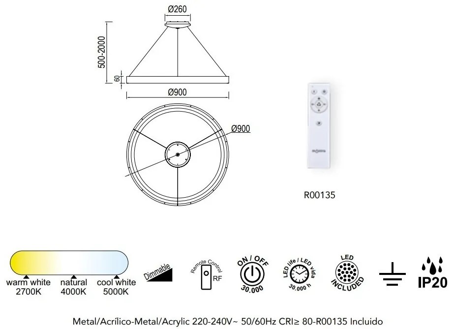Lustra LED cu telecomanda design circular NISEKO II Black 90cm