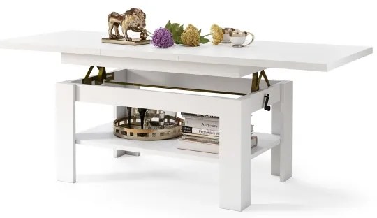 Masă extensibilă ROY, cu blat rabatabil, pentru living și dining, albă