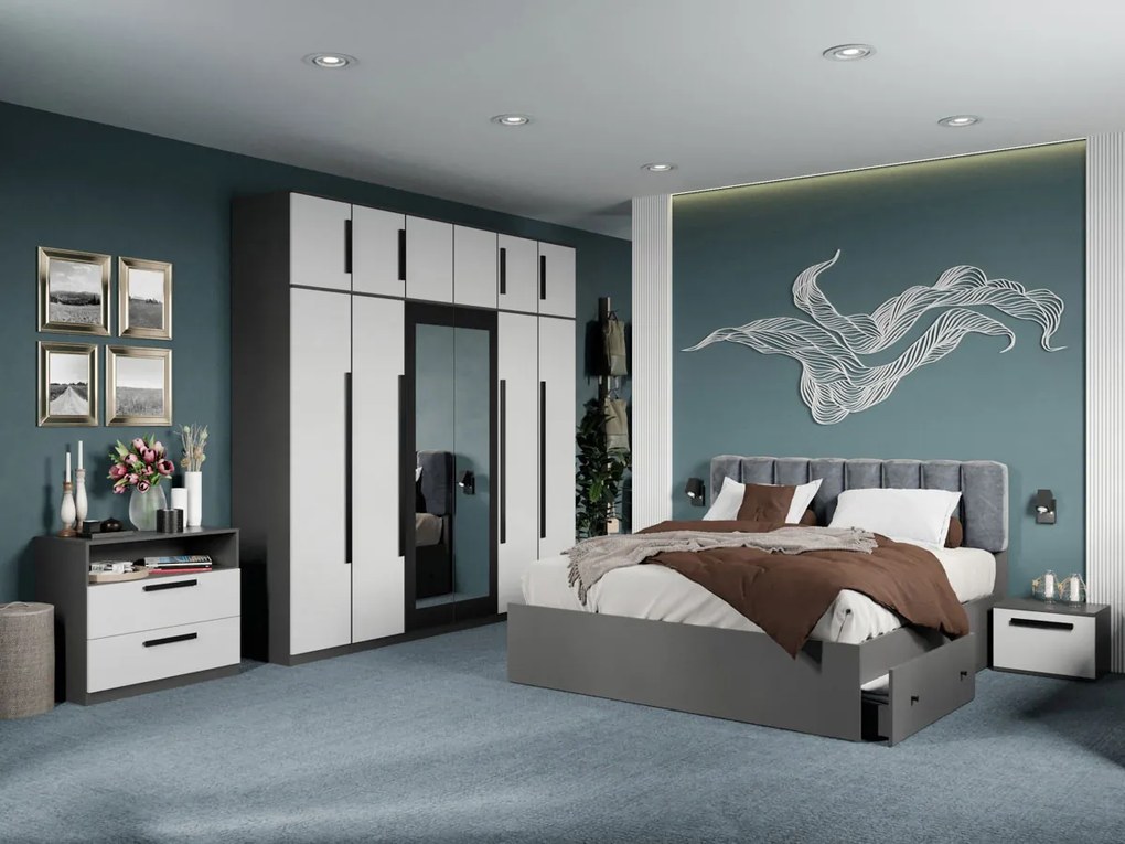 Set mobila dormitor complet Alb/Gri antracit Oasis C09