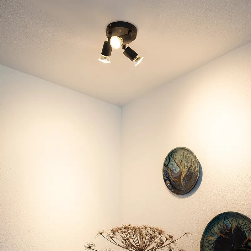 Spotlight industrial negru inclinabil rotund cu 3 lumini - Jeany