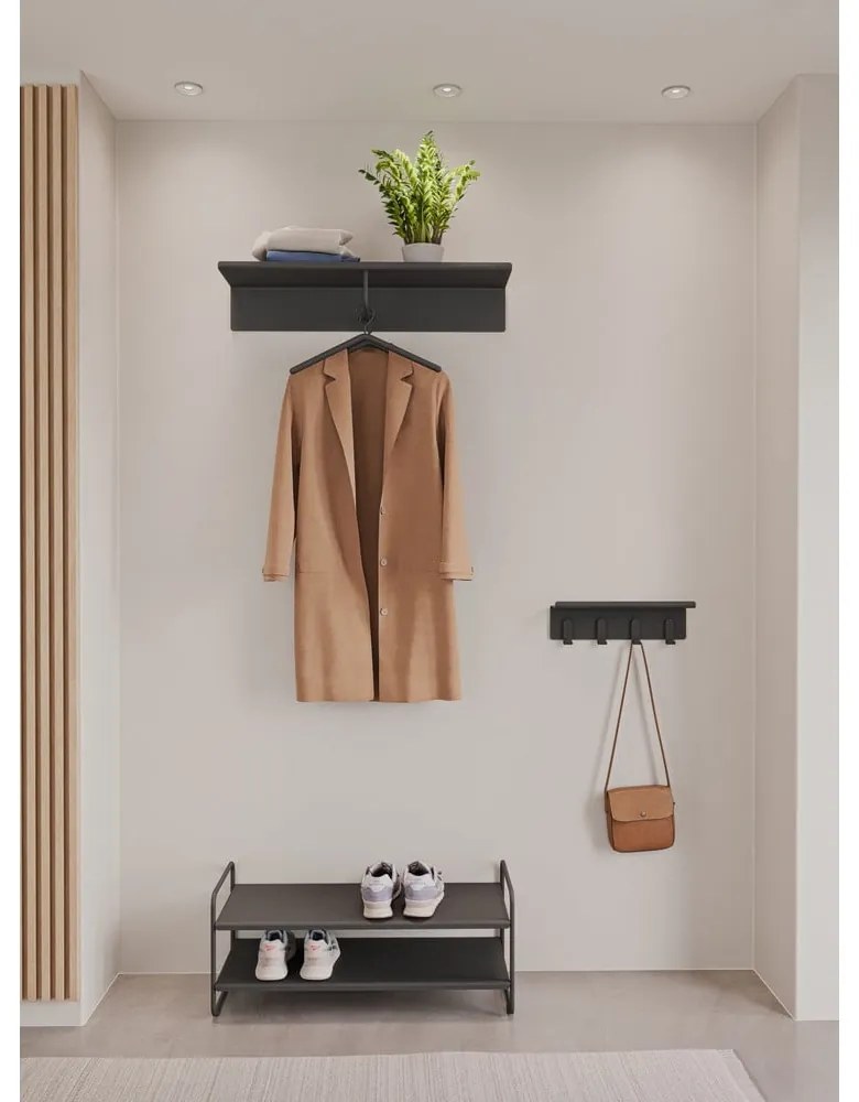 Cuier de perete negru cu raft din oțel 11,5 cm A-Hallway – Zone