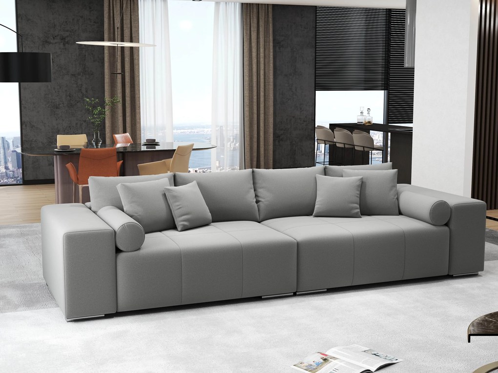 Canapea extensibilă dumonde cu ladă de depozitare si sezut confortabil din spuma high-density, Marbela Royal Gri XXL 295x100 cm