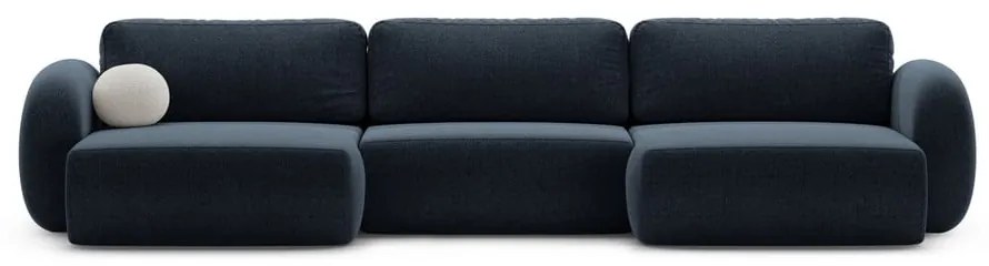 Colțar albastru închis extensibil/cu spațiu de depozitare cu tapițerie din chenille (în formă de "U") Tonale – Cosmopolitan Design