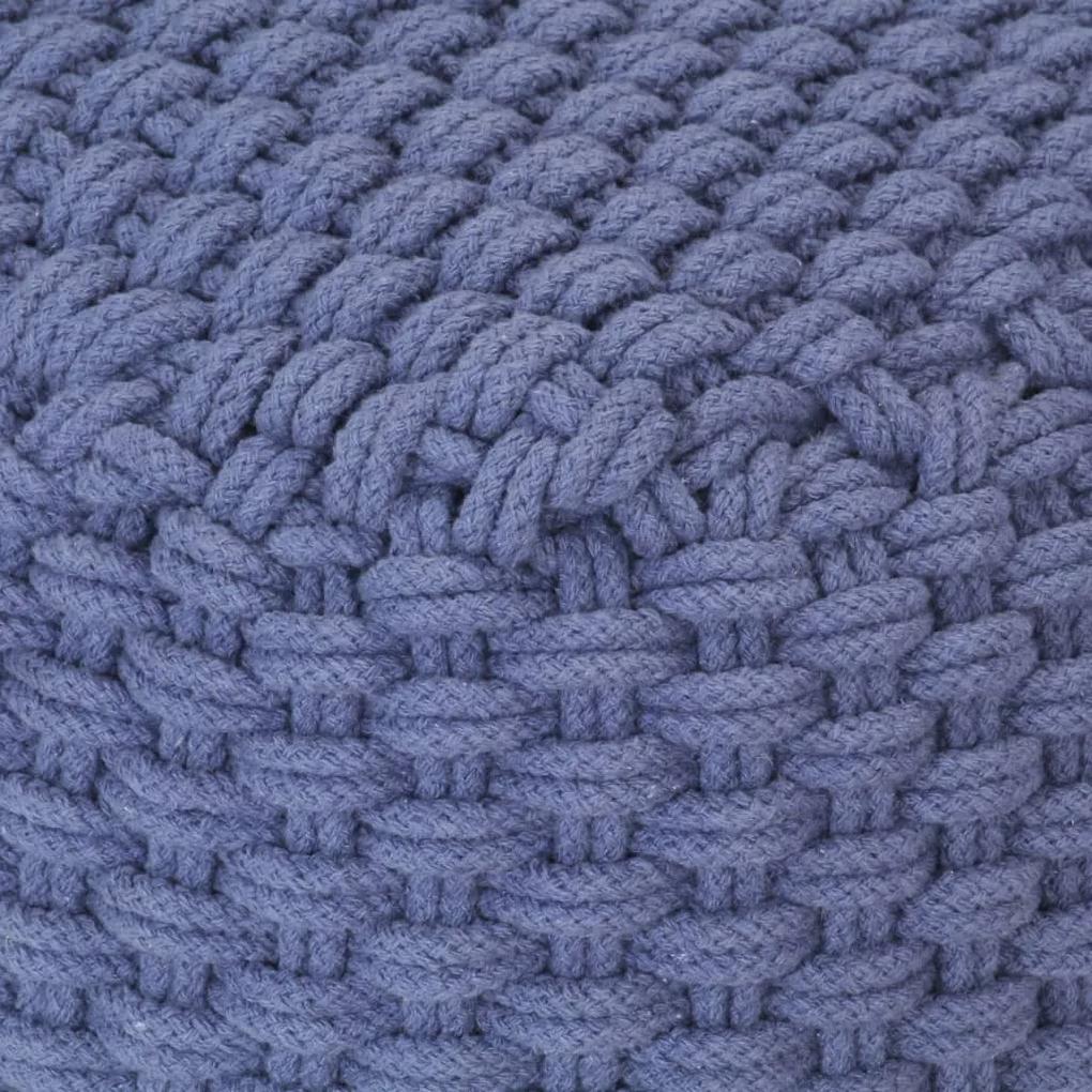 Puf tricotat manual, albastru, 50x50x30 cm, bumbac Albastru