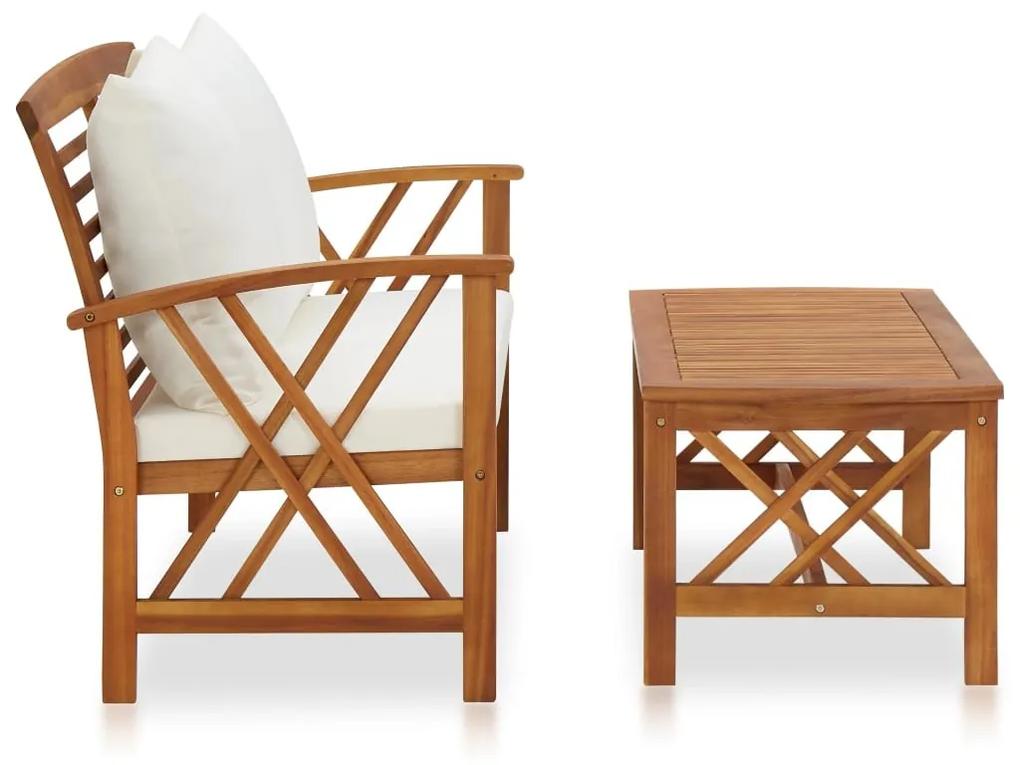 Set mobilier de gradina cu perne, 2 piese, lemn masiv de acacia