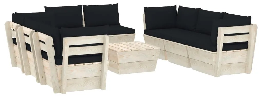 3063655 vidaXL Set mobilier grădină paleți, 9 piese, cu perne, lemn de molid