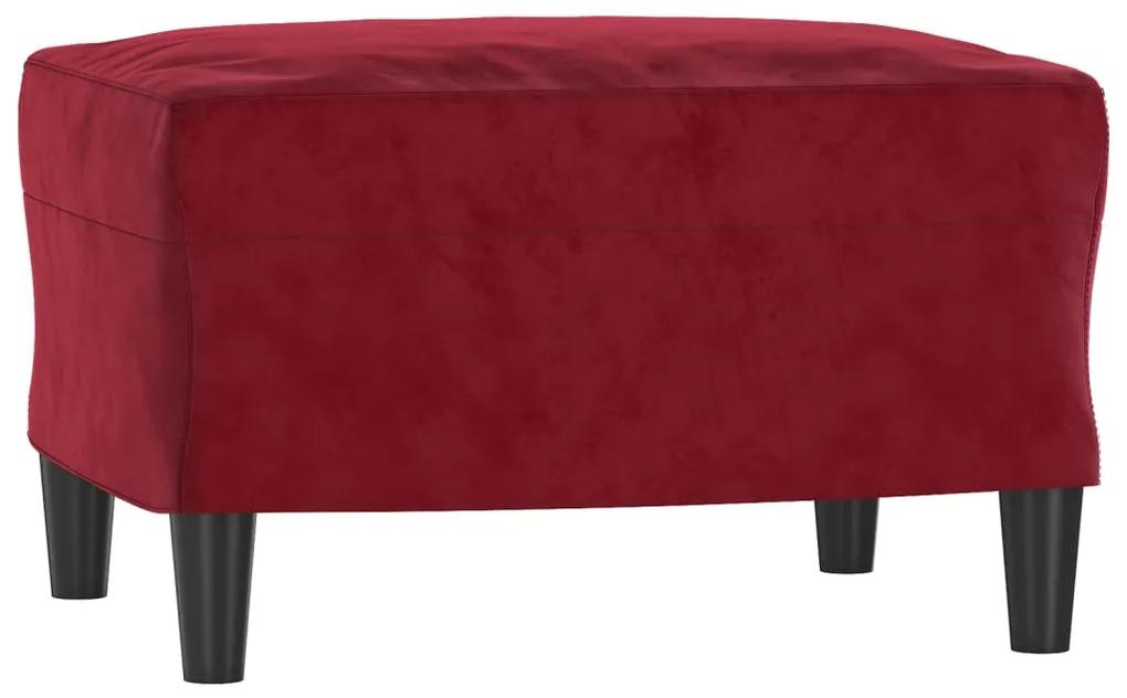 Canapea cu 3 locuri si taburet, rosu vin, 180 cm, catifea Bordo, 198 x 77 x 80 cm