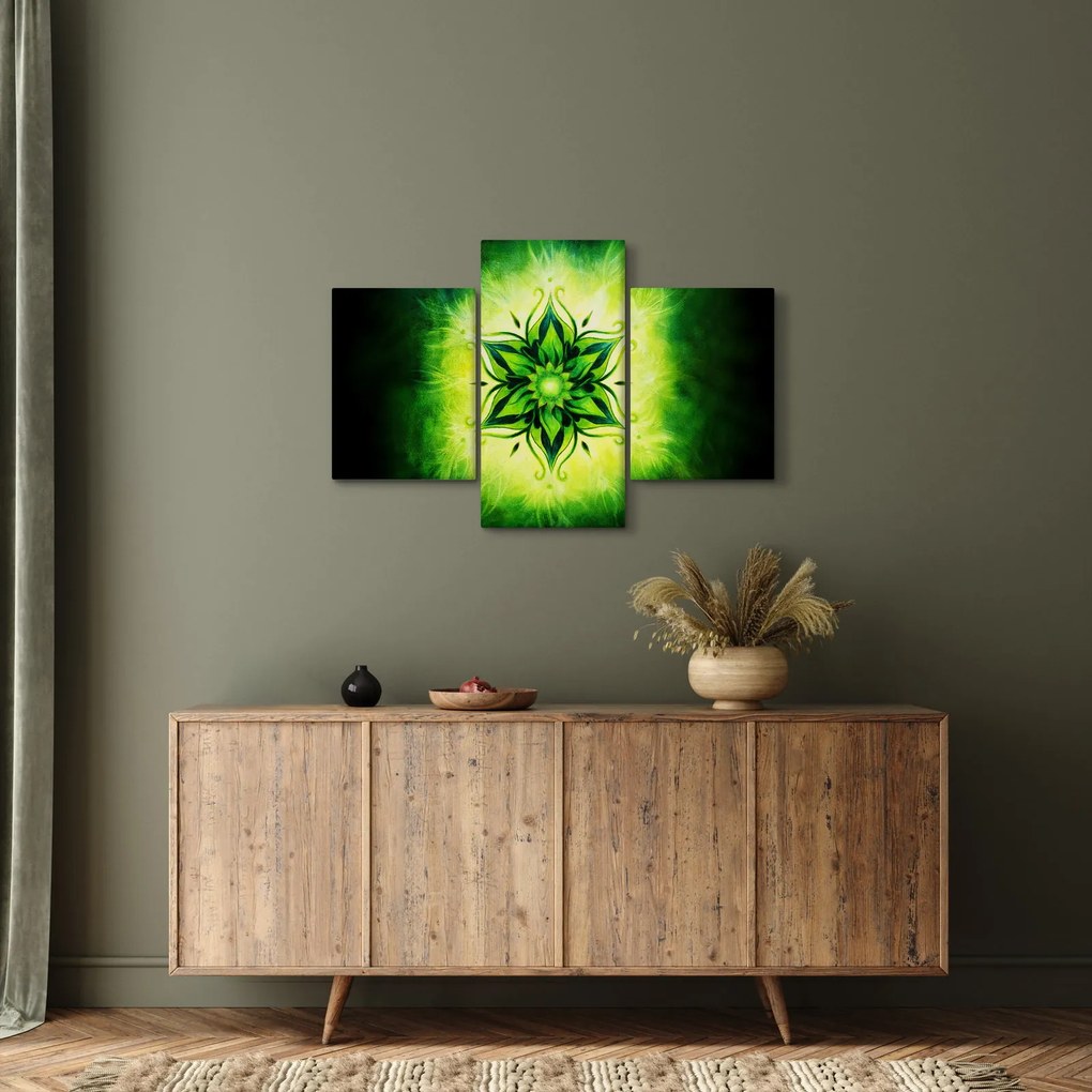 Tablou - Mandala de flori, fundal verde (90x60 cm)