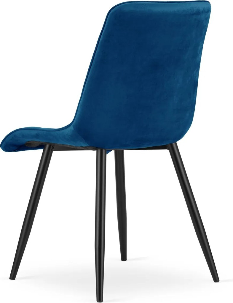 Scaun de masa SPLIT VELVET cu picioare negre, albastru