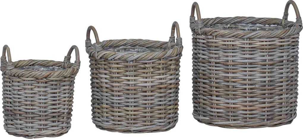 vidaXL Coș de plantat cu depozitare 3 pcs Gri Kubu Ratan Kubu