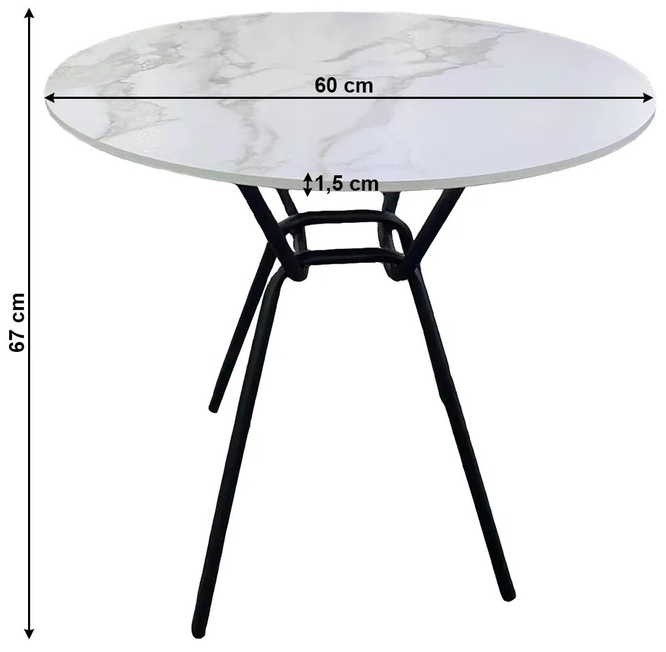 Masă de sufragerie, alb/ negru, diametru 60 cm, TEON