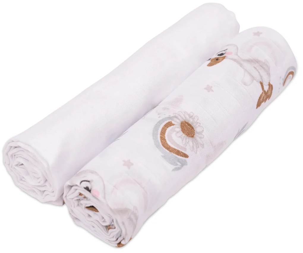 Set 2 paturici de vara din muselina 110x110 cm Kidizi Ducky, 100% bumbac