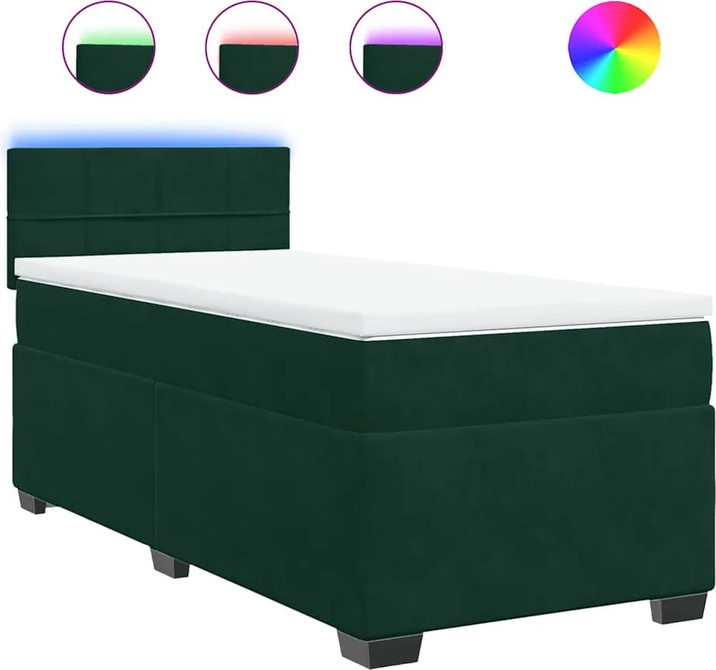 vidaXL Pat box spring cu saltea, verde închis, 90x200 cm, catifea
