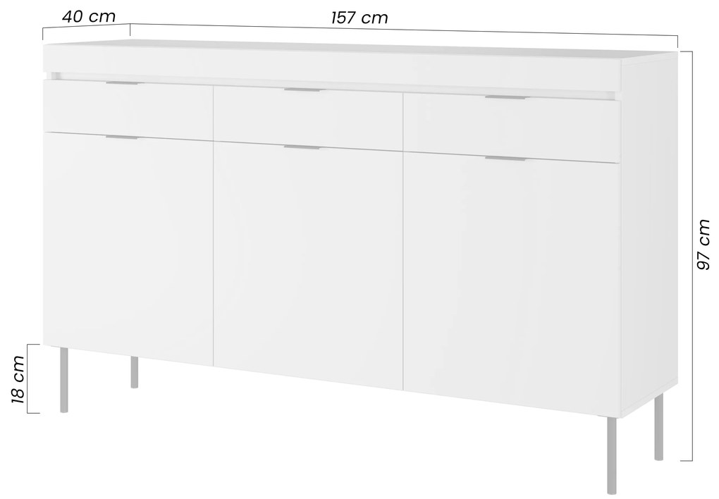 Comodă Sentia 157 cm cu trei uși și trei sertare - cașmir / negru