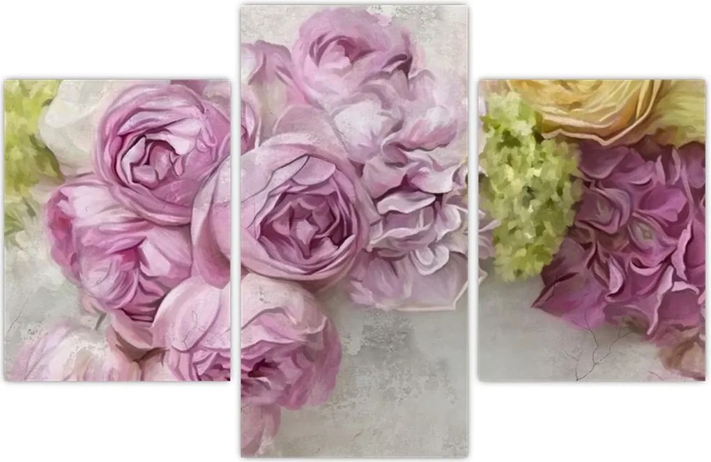 Tablou - Flori pe perete culorile pastel (90x60 cm)