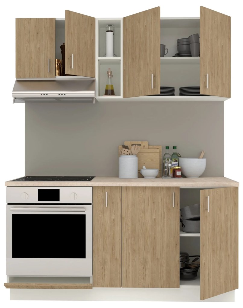 Set Bucatarie Karo V7, Lemn Natural/Alb, Blat Thermo 28 mm, L 160 cm