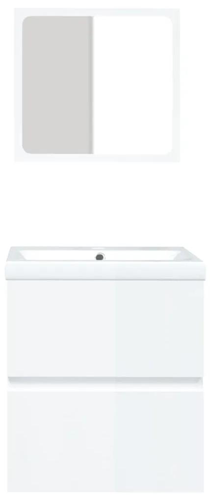 Dulap cu chiuveta de baie si oglinda, alb extralucios Alb foarte lucios, 41 x 38.5 x 45 cm, cu oglinda