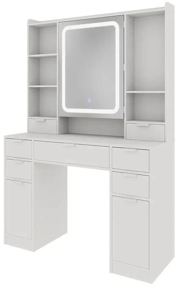 SEA810 - Set Masa toaleta 105 cm, cosmetica, machiaj, oglinda cu LED, masuta vanity cu scaun sau fara scaun - Alb