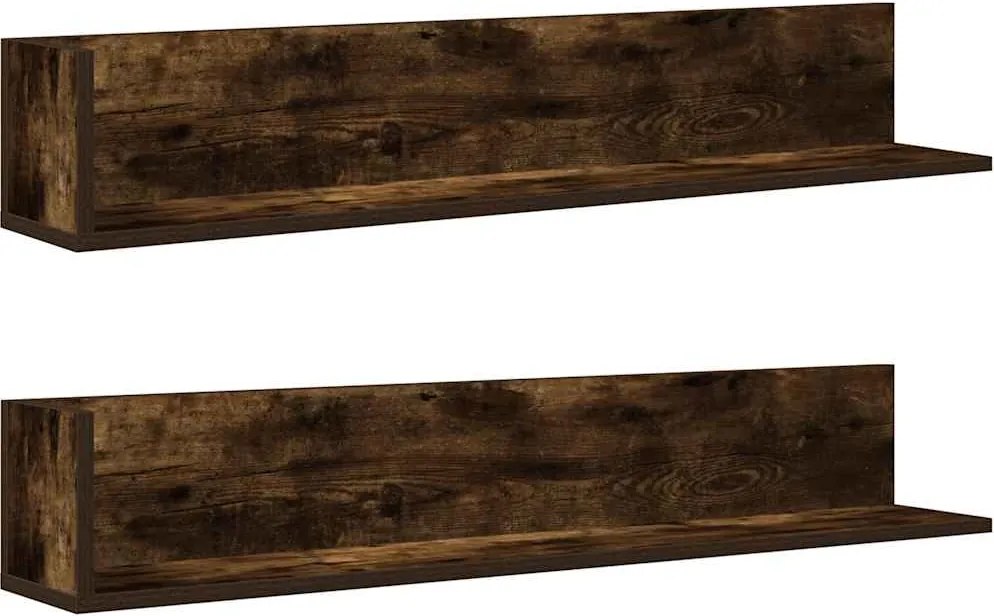 vidaXL Rafturi perete 2 buc., stejar fumuriu, 100x16,5x16,5 cm, lemn