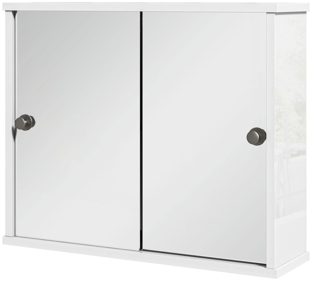 kleankin Dulap cu Oglindă de Perete cu Poliță Reglabilă și Ușă Glisantă Dublă pentru Lavoar 55x15x45 cm Alb Lucios | Aosom Romania