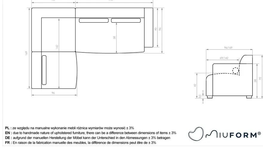 Colțar crem (cu colț pe partea stângă ) Flex Felix – Miuform