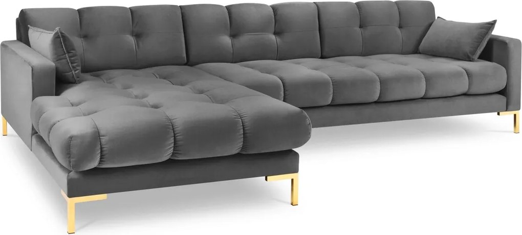 Coltar stanga 5 locuri, Mamaia, Micadoni Home, GL, 293x185x75 cm, catifea, gri deschis