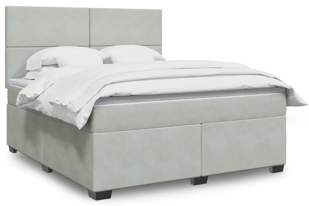 vidaXL Pat box spring cu saltea, gri deschis, 180x200 cm, catifea