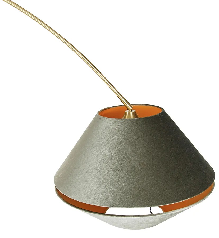 Lampă arcuită din alamă cu abajur dublu din catifea albă și verde - XXL