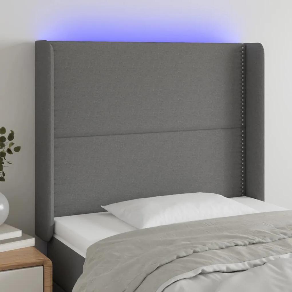 3123899 vidaXL Tăblie de pat cu LED, gri închis, 103x16x118/128 cm, textil