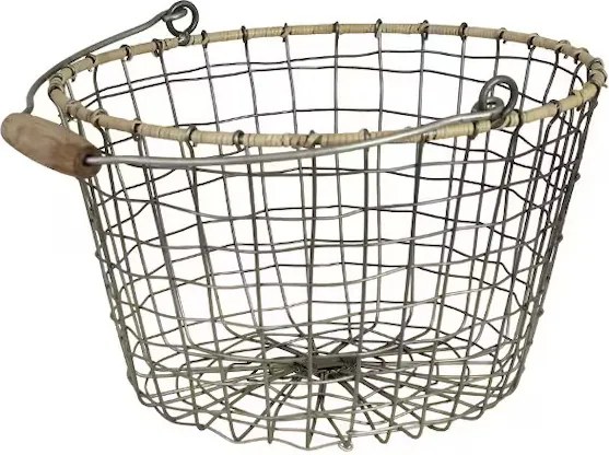 Coș rustic din zinc rotund, mic, mâner din lemn, Ø 30 cm, „Alvar"