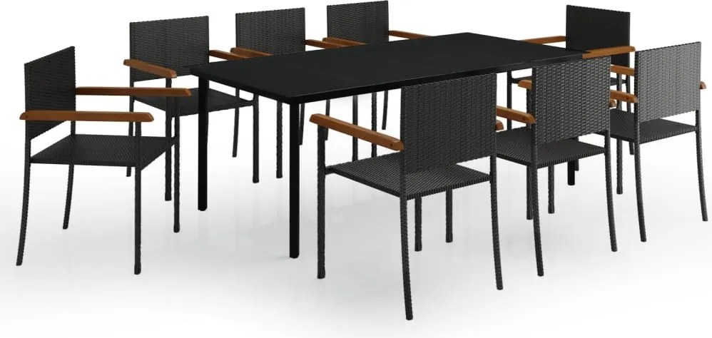 vidaXL Set mobilier de grădină, 9 piese, negru