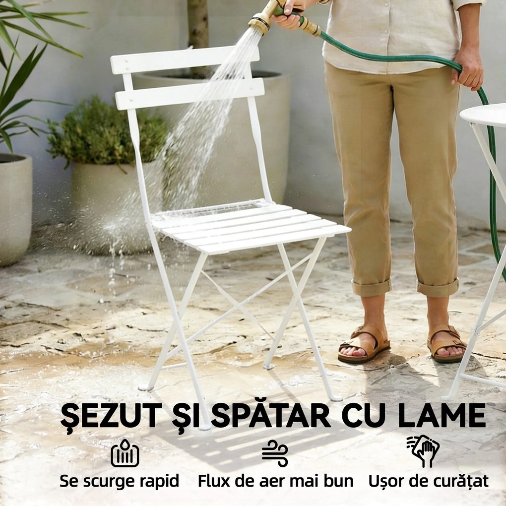 Outsunny Set Bistro Pliabil pentru Exterior cu Masă și 2 Scaune, Alb | Aosom Romania